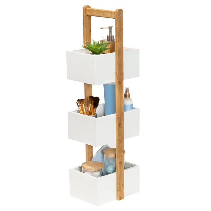 honey can do Natural Bamboo/White 3-Tier Bath Storage Caddy