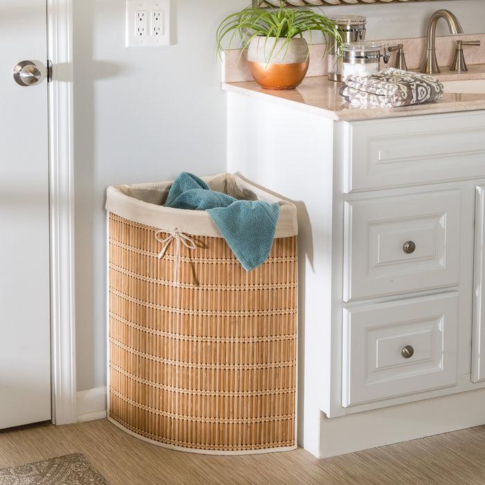 Honey Can Do Natural Bamboo Wicker Corner Hamper With Laundry Bag