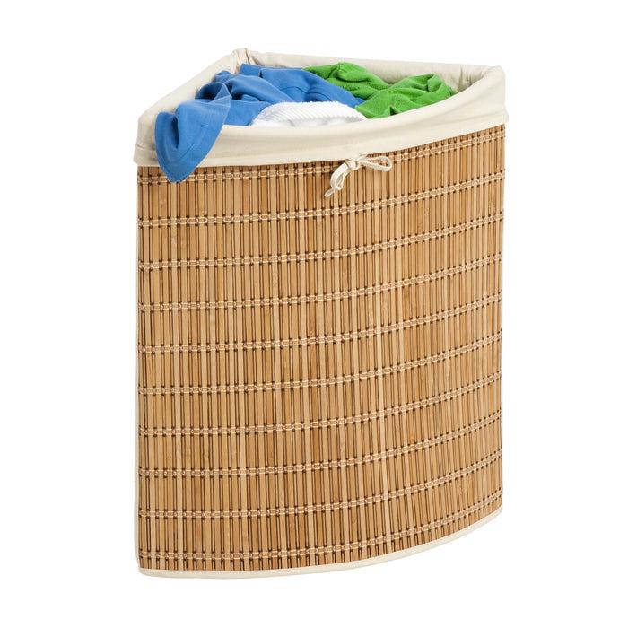 honey can do Natural Bamboo Wicker Corner Hamper with Laundry Bag