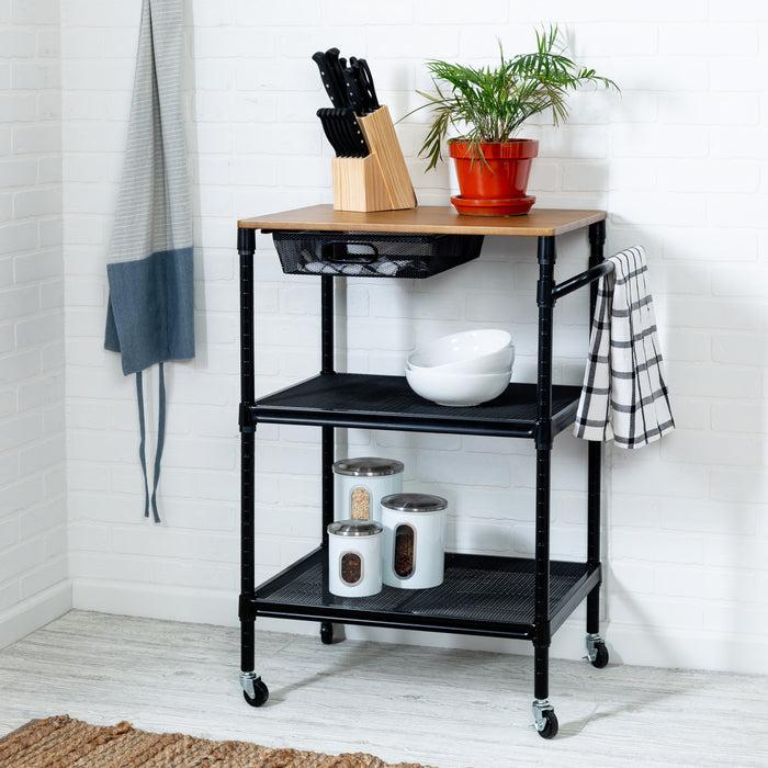 Honey Can Do Natural/Black 36-Inch Kitchen Cart With Drawer And Handle