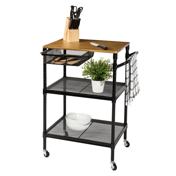 honey can do Natural/Black 36-Inch Kitchen Cart with Drawer and Handle