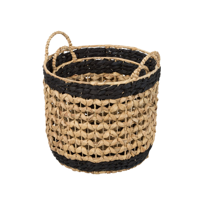 Honey Can Do Natural/Black Round Decorative Wicker Baskets With Handles (Set Of 2)