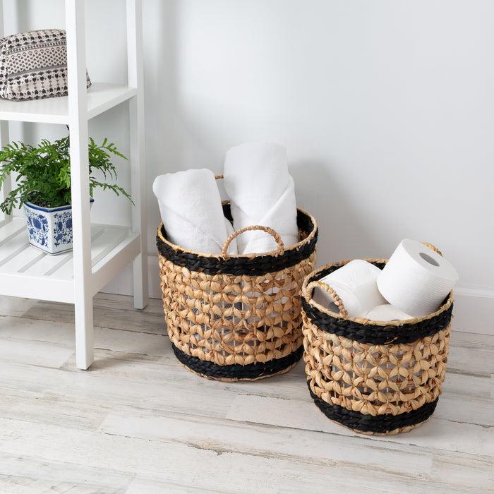 Honey Can Do Natural/Black Round Decorative Wicker Baskets With Handles (Set Of 2)