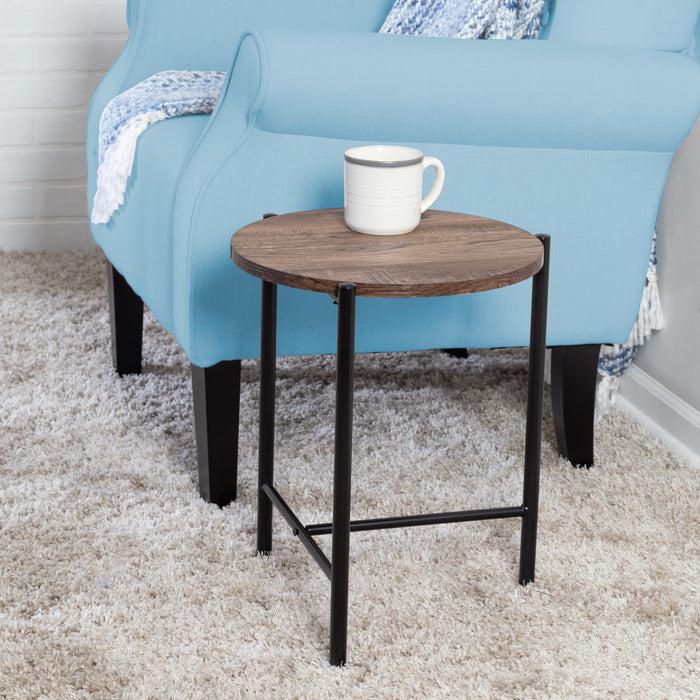 Honey Can Do Natural/Black Round Side Table With T-Pattern Base