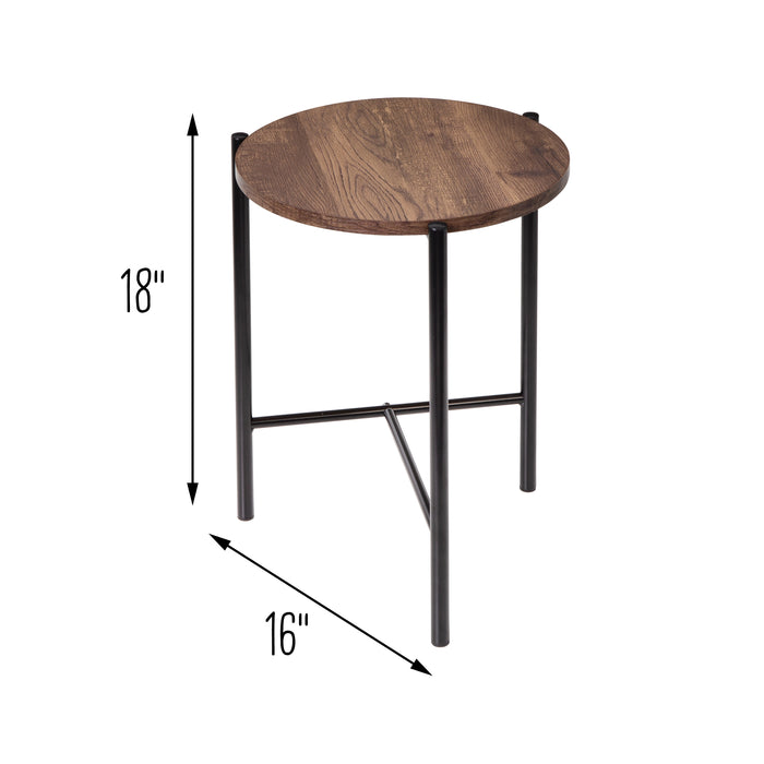 Honey Can Do Natural/Black Round Side Table With T-Pattern Base