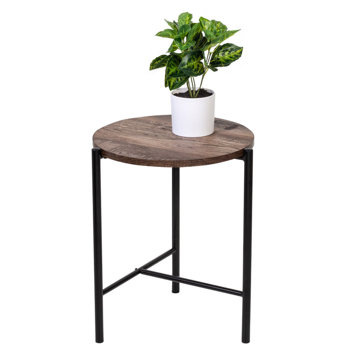 Honey Can Do Natural/Black Round Side Table With T-Pattern Base