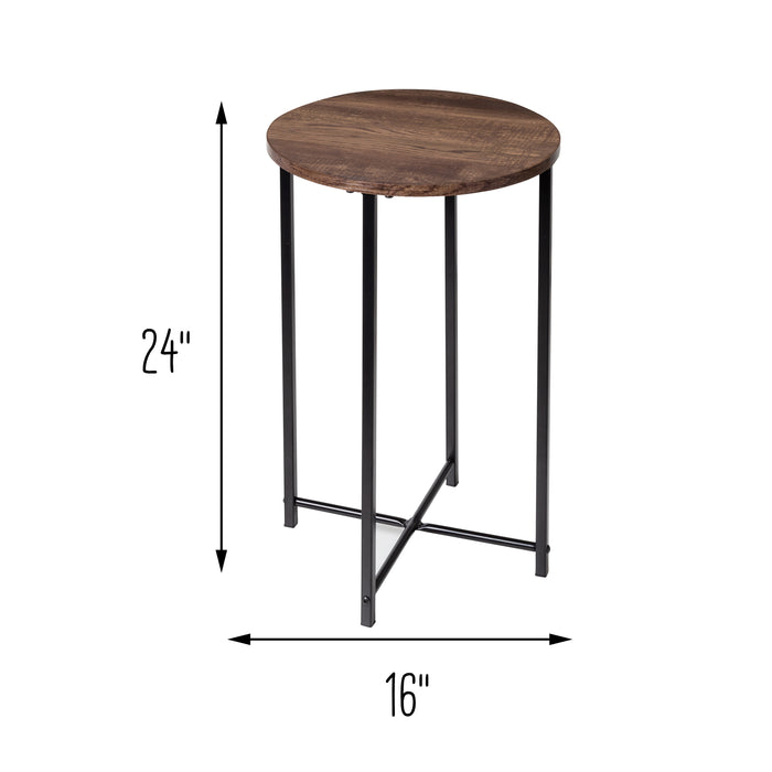 Honey Can Do Natural/Black Round Side Table With X-Pattern Base