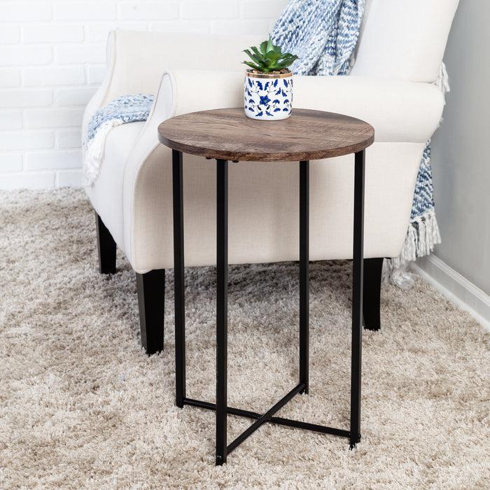 Honey Can Do Natural/Black Round Side Table With X-Pattern Base