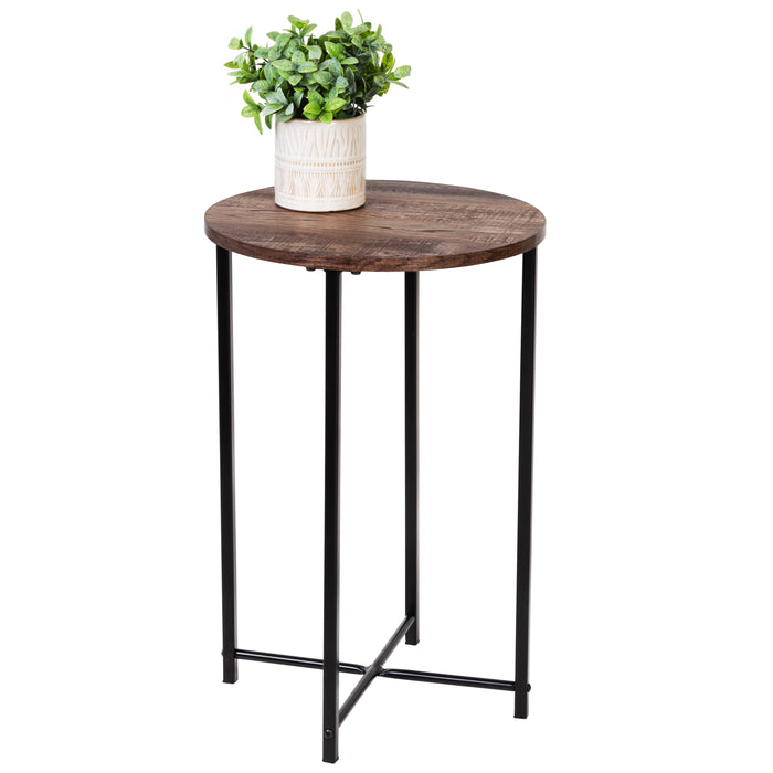 Honey Can Do Natural/Black Round Side Table With X-Pattern Base