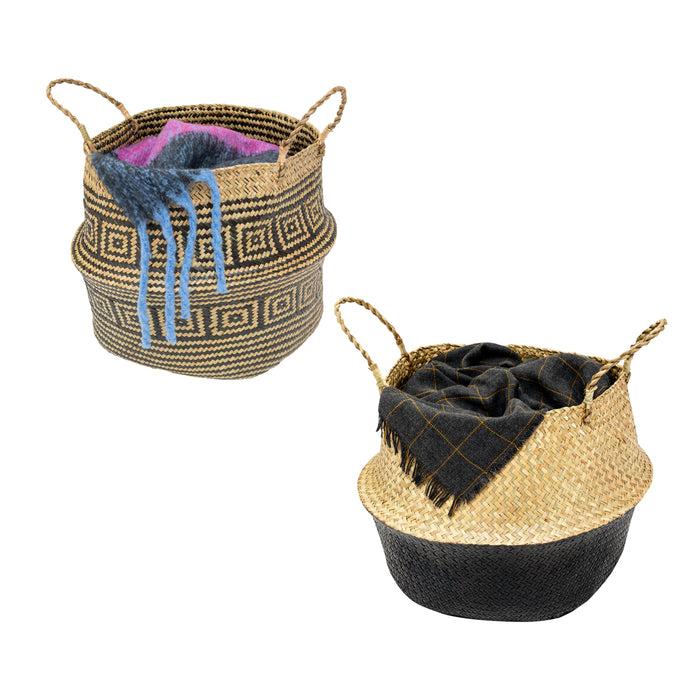 Honey Can Do Natural/Black Seagrass Folding Belly Baskets (Set Of 2)