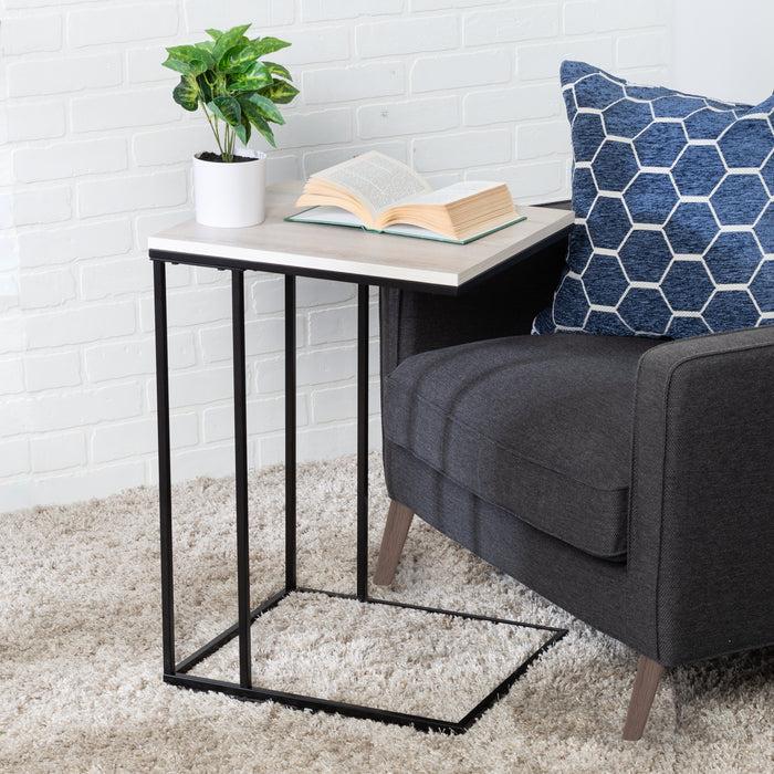 Honey Can Do Natural/Black Square C-Shape End Table
