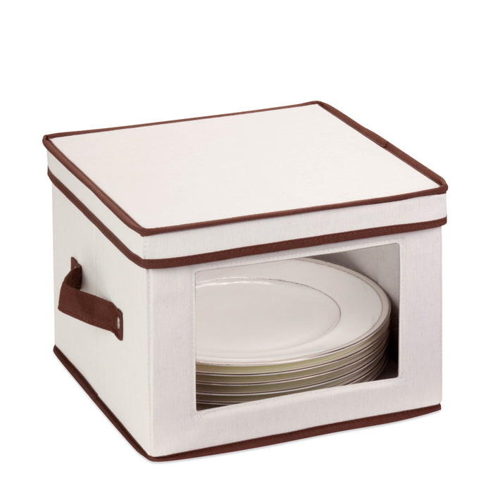 honey can do Natural/Brown Dinnerware Storage Box with Handles (12" x 12")