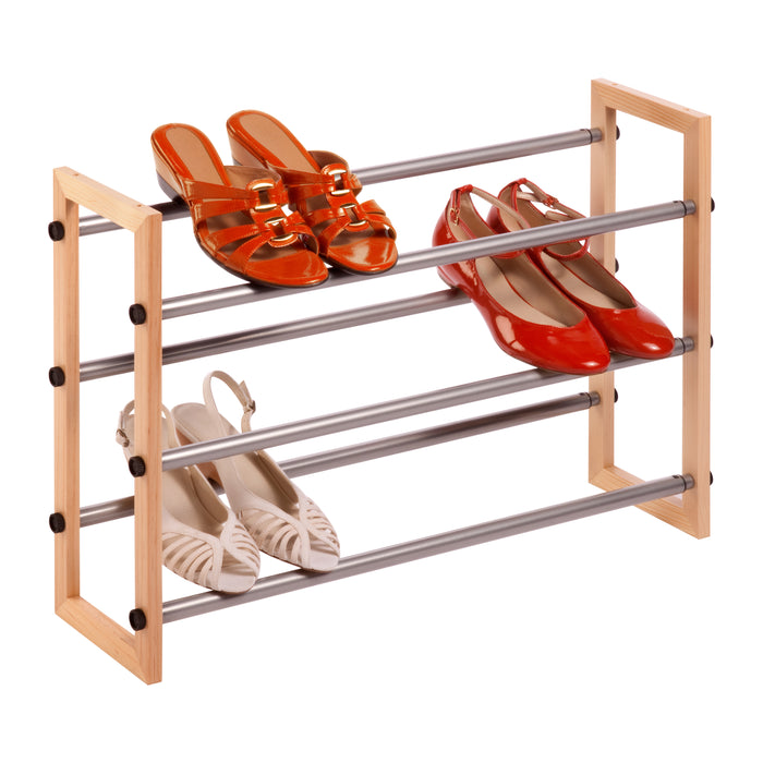 honey can do Natural/Chrome Expandable 3-Tier Shoe Rack