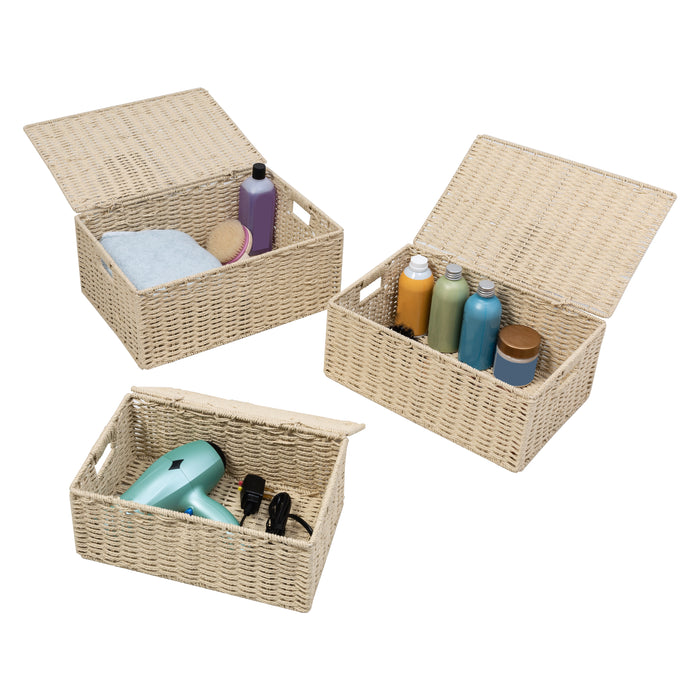 honey can do Natural Paper Rope Basket Set with Lids (Set of 3)