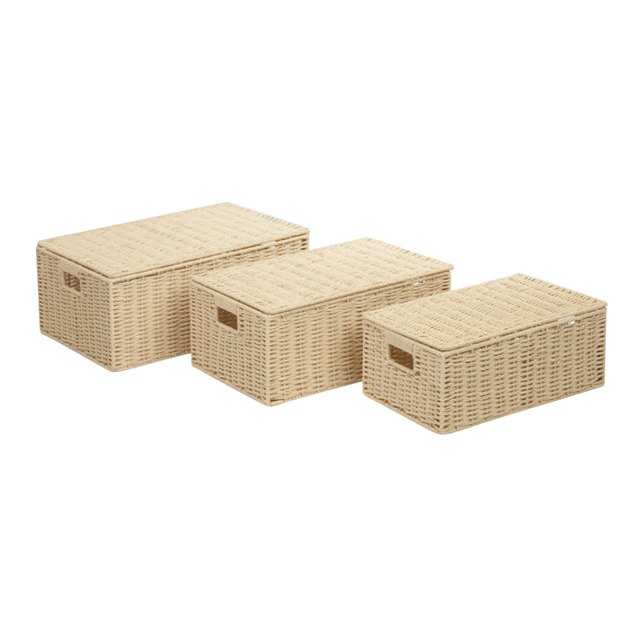 Honey Can Do Natural Paper Rope Basket Set With Lids (Set Of 3)