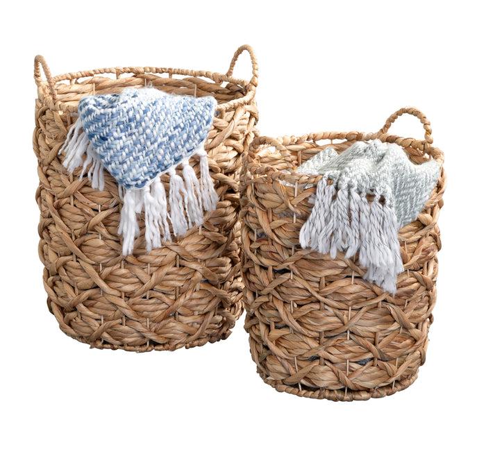 honey can do Natural Round Decorative Wicker Baskets with Handles (Set of 2)