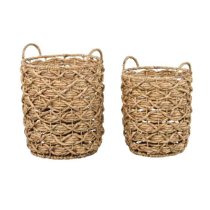 Honey Can Do Natural Round Decorative Wicker Baskets With Handles (Set Of 2)