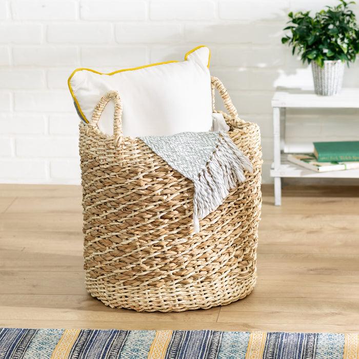 Honey Can Do Natural Tea Stained Large Wicker Storage Basket With Handles