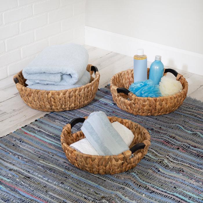 Honey Can Do Natural Water Hyacinth Nesting Baskets With Wood Handles (Set Of 3)