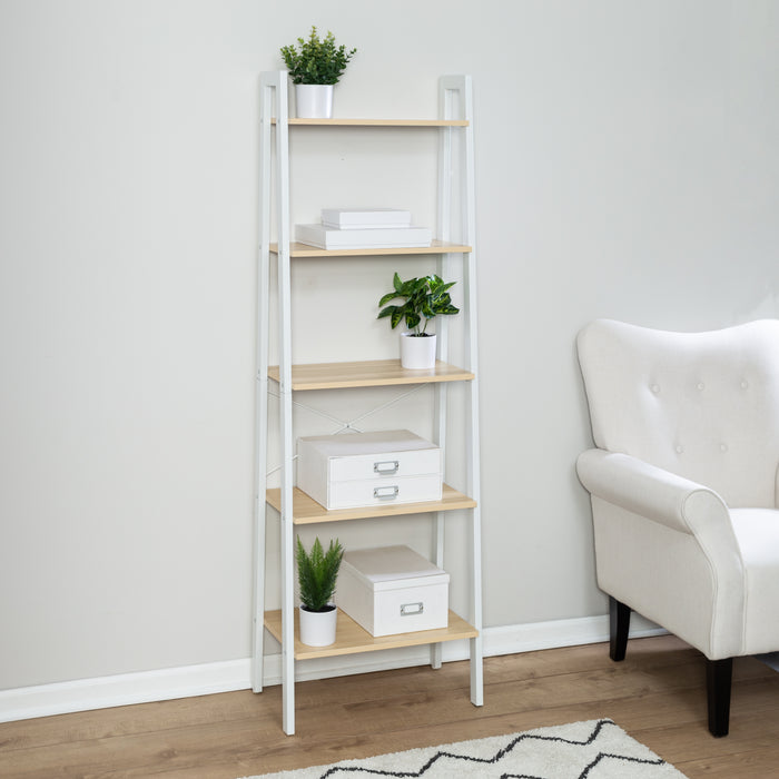 Honey Can Do Natural/White 5-Tier Wood And Metal A-Frame Ladder Shelf