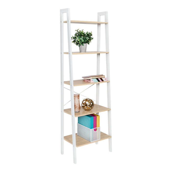 honey can do Natural/White 5-Tier Wood and Metal A-Frame Ladder Shelf