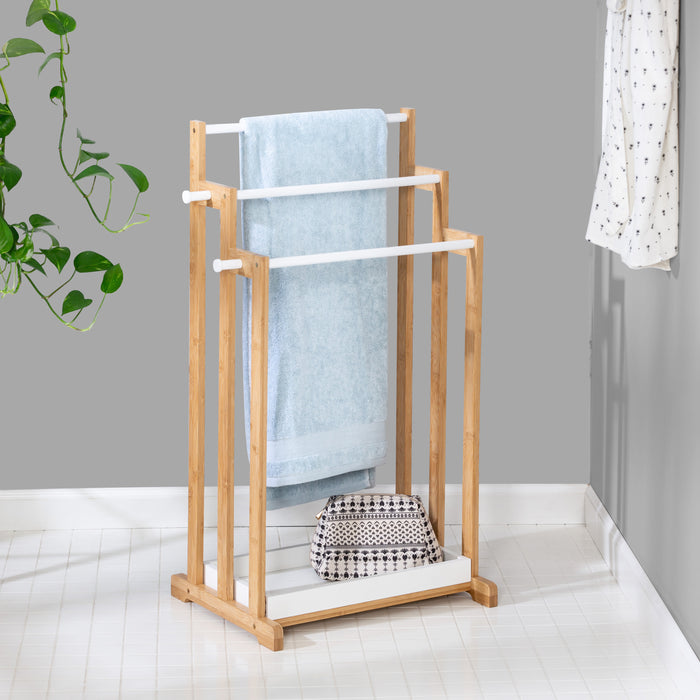 Honey Can Do Natural/White Bamboo 3-Tier Freestanding Bath Towel Rack