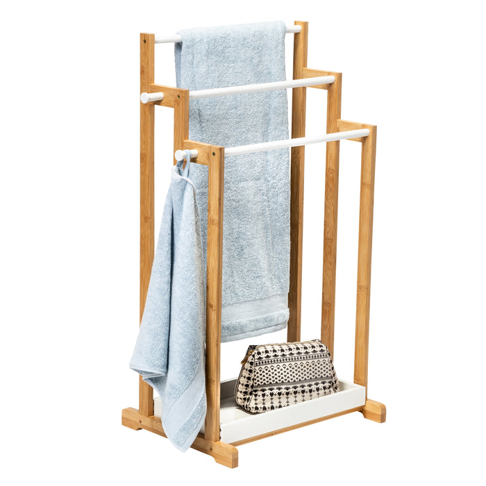 honey can do Natural/White Bamboo 3-Tier Freestanding Bath Towel Rack