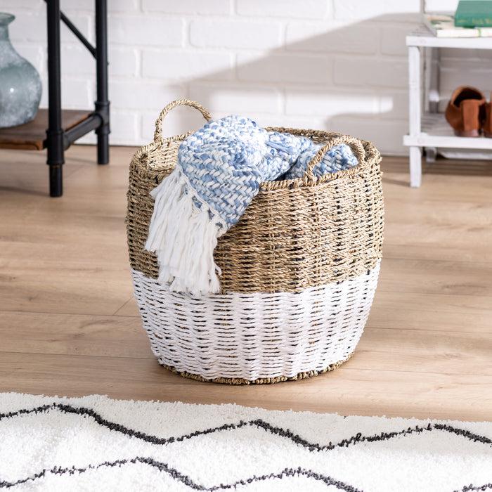 Honey Can Do Natural & White Seagrass Medium Round Storage Basket With Handles