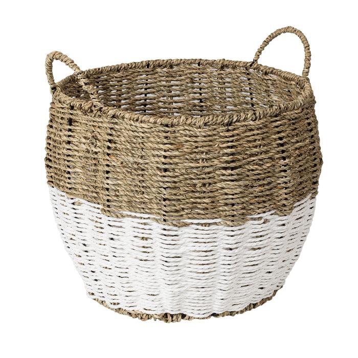 Honey Can Do Natural & White Seagrass Medium Round Storage Basket With Handles