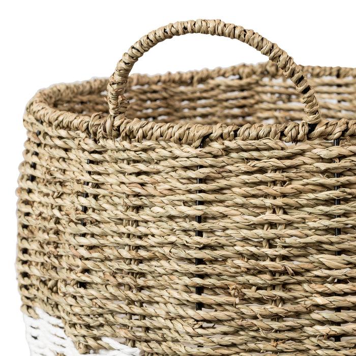 Honey Can Do Natural & White Seagrass Medium Round Storage Basket With Handles