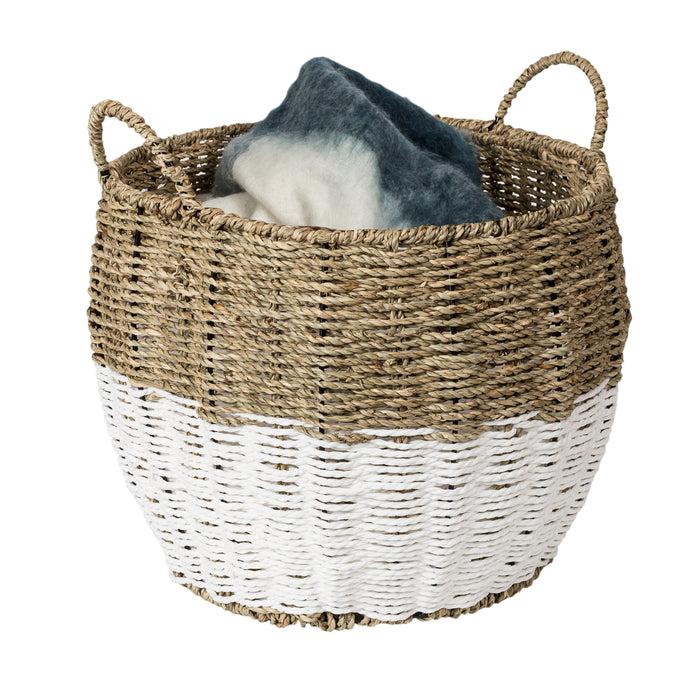 honey can do Natural & White Seagrass Medium Round Storage Basket with Handles