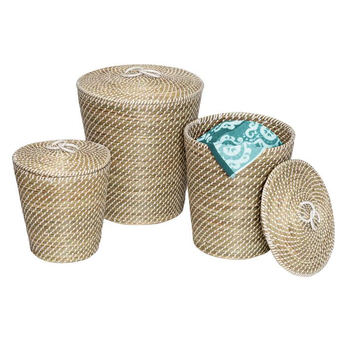 honey can do Natural/White Seagrass Snake Charmer's Nesting Baskets (Set of 3)