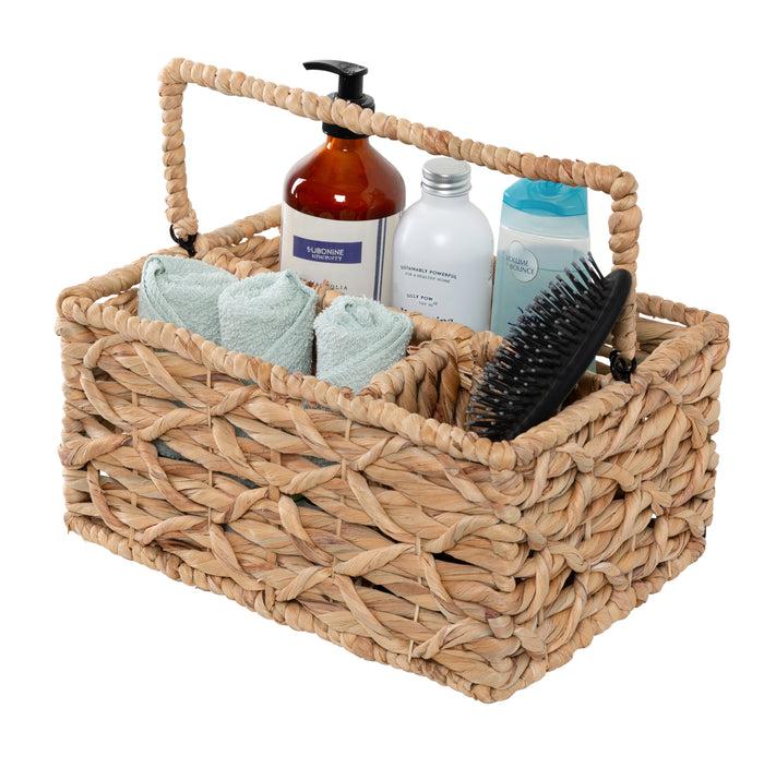 honey can do Natural Wicker Multi-Use 3-Compartment Basket Caddy with Handle
