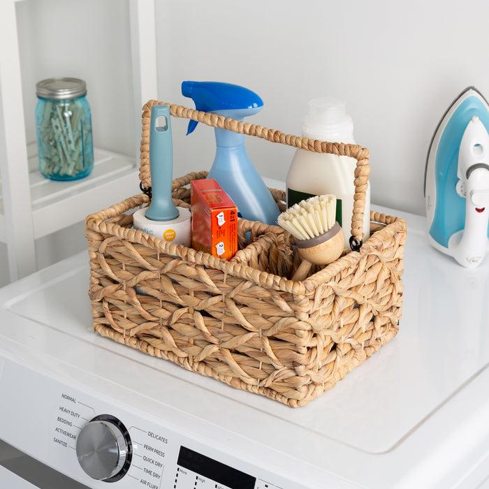 Honey Can Do Natural Wicker Multi-Use 3-Compartment Basket Caddy With Handle