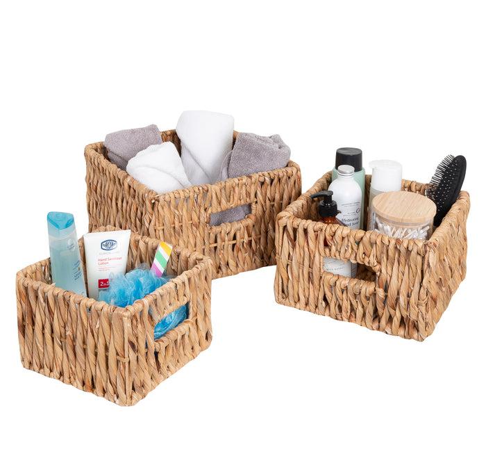 Honey Can Do Natural Wicker Square Nested Baskets With Handles (Set Of 3)