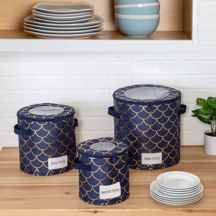 Honey Can Do Navy/Gold Round Dinnerware Storage Cases (Set Of 3)