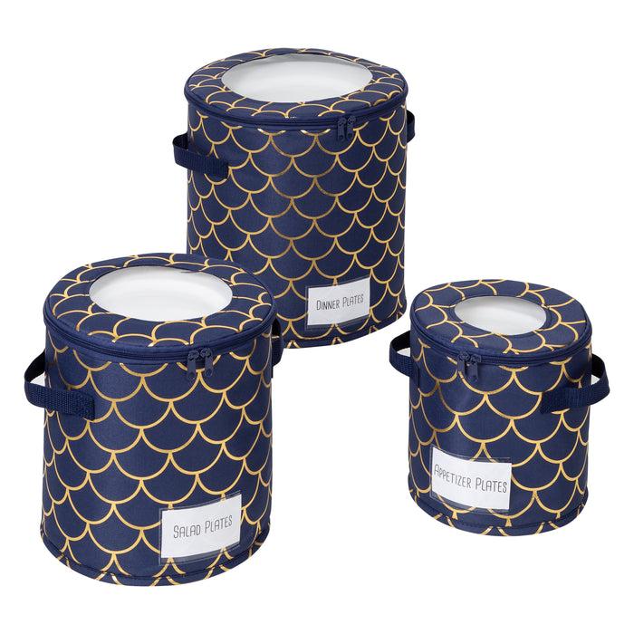 honey can do Navy/Gold Round Dinnerware Storage Cases (Set of 3)