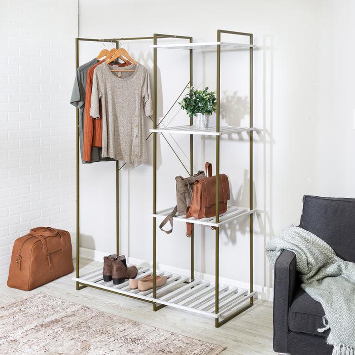 Honey Can Do Olive/White Metal Freestanding Open Closet With 4 Shelves