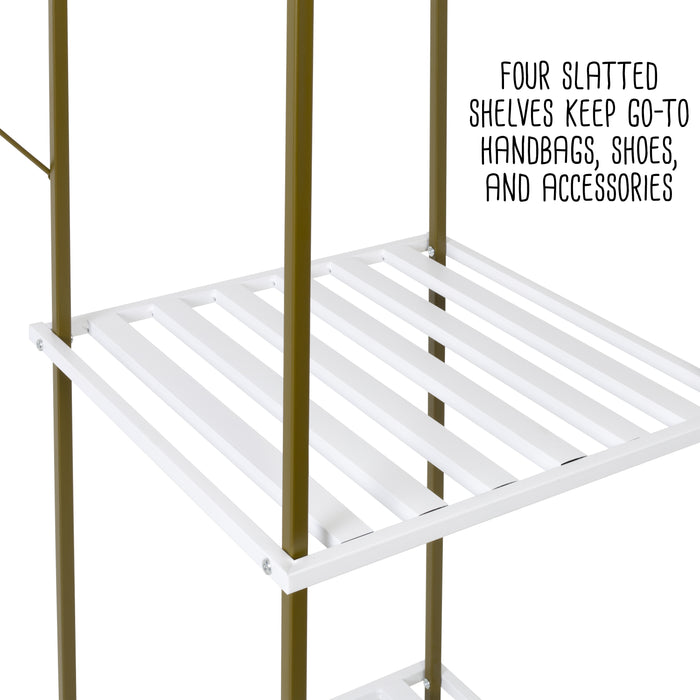 Honey Can Do Olive/White Metal Freestanding Open Closet With 4 Shelves