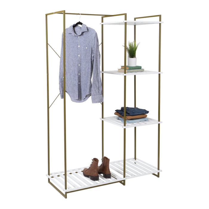 honey can do Olive/White Metal Freestanding Open Closet with 4 Shelves