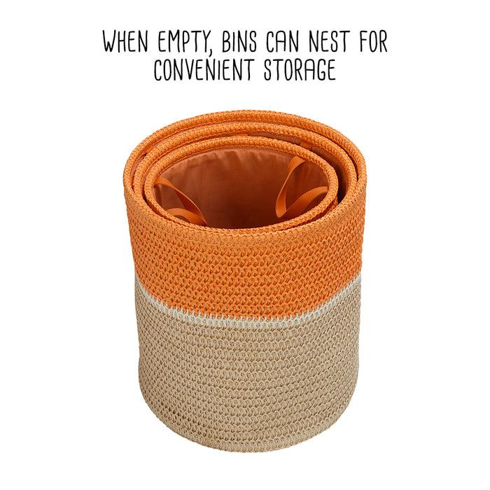 Honey Can Do Orange/Natural Paper Straw Nesting Baskets With Handles (Set Of 3)
