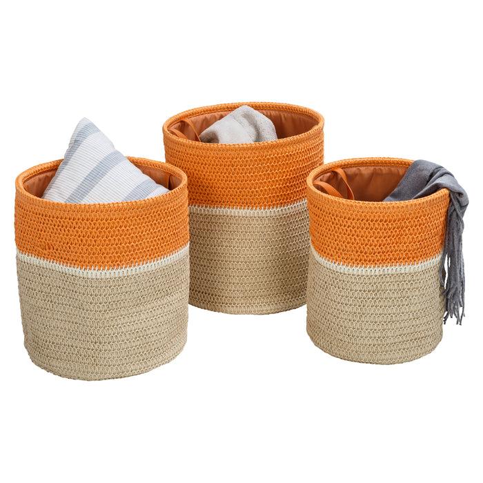 honey can do Orange/Natural Paper Straw Nesting Baskets with Handles (Set of 3)