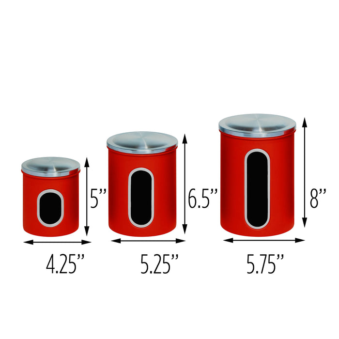 Honey Can Do Red Steel Canister Set With Windows (3-Piece Set)
