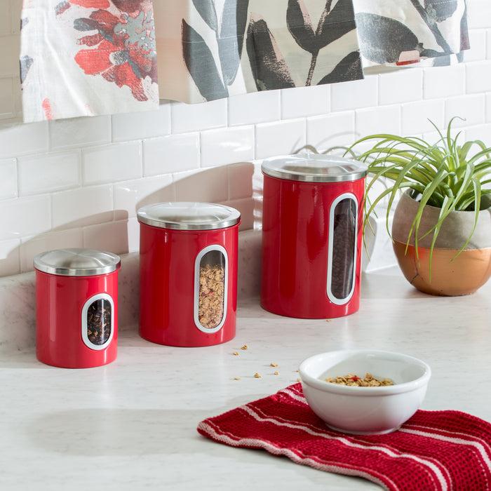 Honey Can Do Red Steel Canister Set With Windows (3-Piece Set)