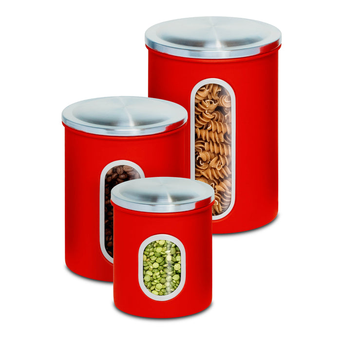 honey can do Red Steel Canister Set with Windows (3-Piece Set)