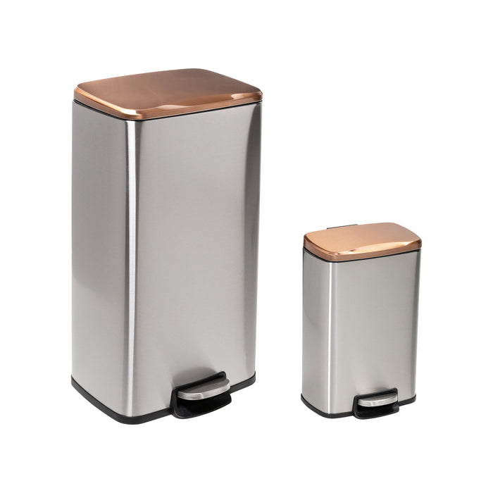 honey can do Rose Gold 30L and 5L Stainless Steel Step Trash Cans (Set of 2)