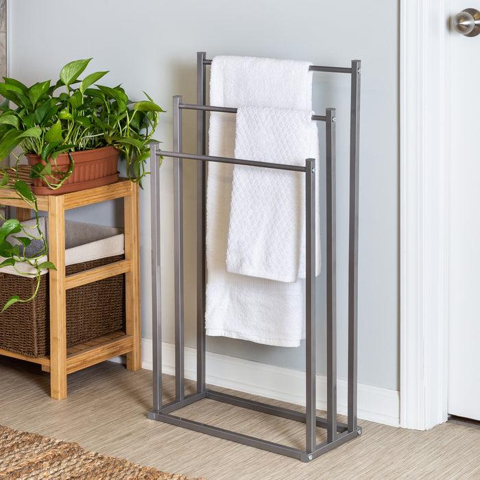 Honey Can Do Satin Nickel 3-Tier Steel Freestanding Towel Rack