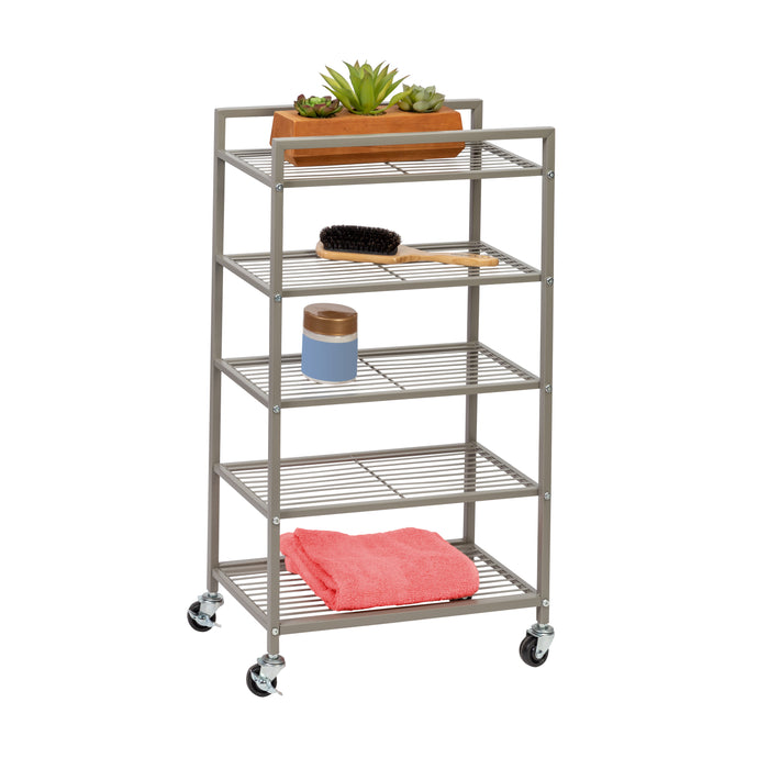 honey can do Satin Nickel 5-Tier Rolling Bath Storage Cart