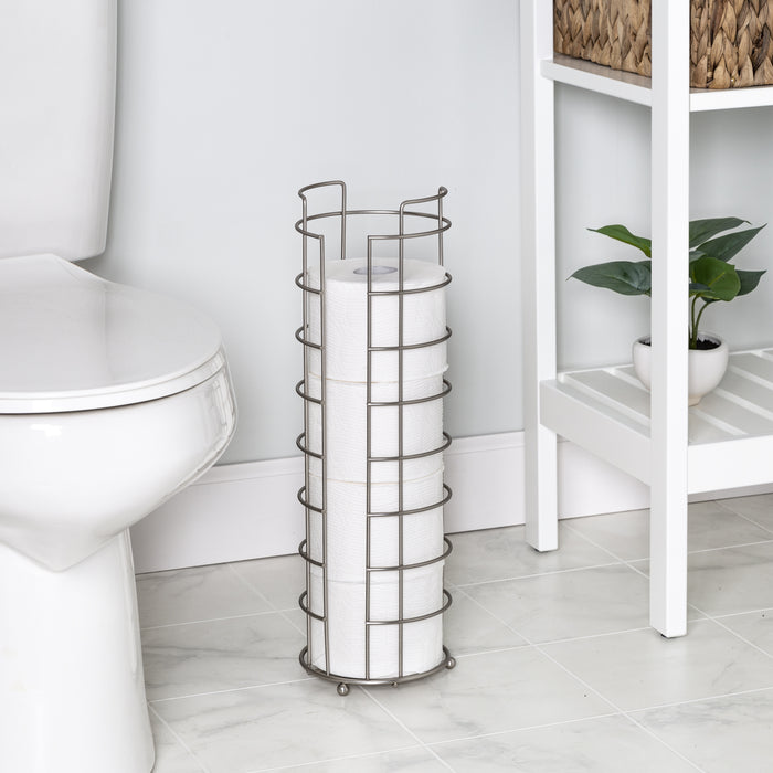 Honey Can Do Satin Nickel Cage Wire Freestanding 4 Roll Toilet Paper Holder