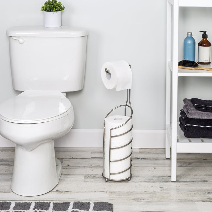 Honey Can Do Satin Nickel Curved Wire Freestanding Toilet Paper Holder And Dispenser